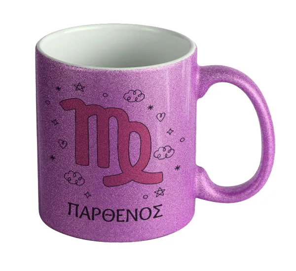 Ζώδια Παρθένος — Κούπα Μωβ Glitter που γυαλίζει, κεραμική, 330ml