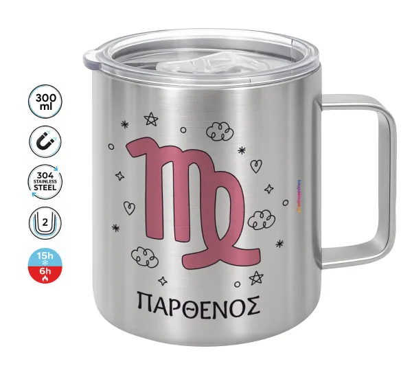 Ζώδια Παρθένος — Double-walled stainless steel mug 300ml with temperature-retaining lid