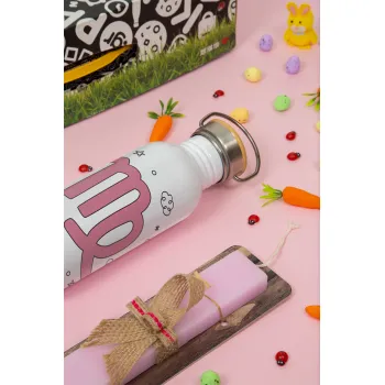 Ζώδια Παρθένος, Πασχαλινή Λαμπάδα με παγούρι μεταλλικό (620ml, stainless steel) & κερί αρωματικό πλακέ (30cm) (ΡΟΖ)