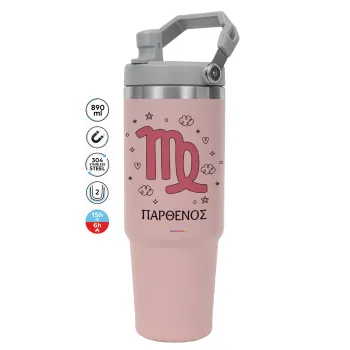 Ζώδια Παρθένος, Pink color, 890ml (30oz) stainless Steel Tumbler with Handle