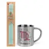 Easter Set, metallic thermal cup (300ml) & aromatic flat Easter candle (30cm) (TURQUOISE)