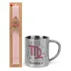 Easter Set, metallic thermal cup (300ml) & aromatic flat Easter candle (30cm) (PINK)