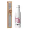 Easter Set, metallic stainless thermos bottle (500ml) & scented flat Easter candle (30cm) (GRAY)