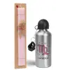 Easter Set, metallic Silver aluminum water bottle (500ml) & scented flat Easter candle (30cm) (PINK)