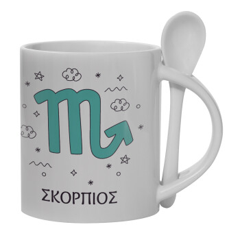 Ζώδια Σκορπιός, Ceramic coffee mug with Spoon, 330ml (1pcs)