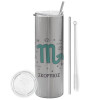 Tumbler stainless steel Silver 600ml, with metal straw & cleaning brush
