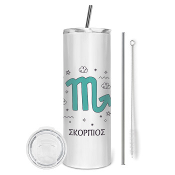 Ζώδια Σκορπιός, Tumbler stainless steel 600ml, with metal straw & cleaning brush