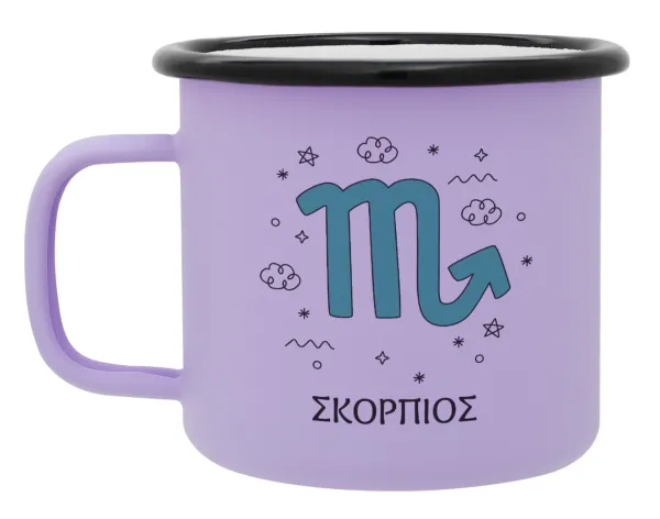 Ζώδια Σκορπιός — Metal enamel mug, matte light pastel purple, 360ml