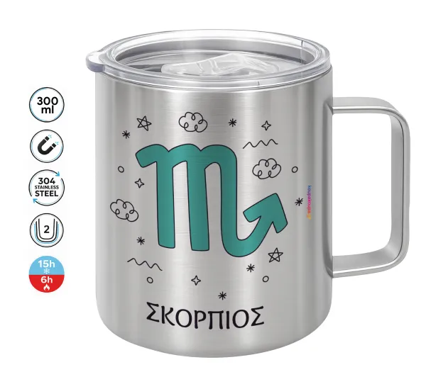 Ζώδια Σκορπιός — Double-walled stainless steel mug 300ml with temperature-retaining lid