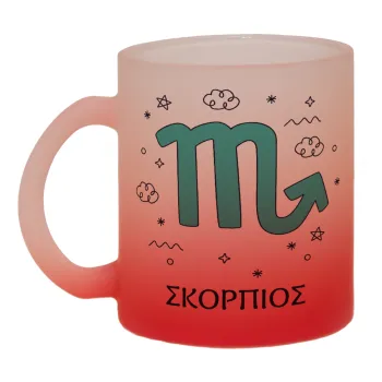 Ζώδια Σκορπιός, Κούπα γυάλινη δίχρωμη με βάση το κόκκινο ματ, 330ml