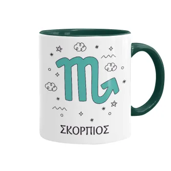 Ζώδια Σκορπιός, Κούπα χρωματιστή πράσινη, κεραμική, 330ml