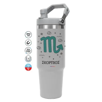 Ζώδια Σκορπιός, GREY color, 890ml (30oz) stainless Steel Tumbler with Handle
