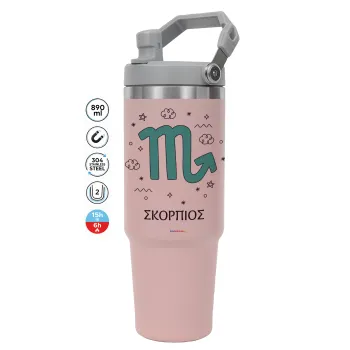 Ζώδια Σκορπιός, Pink color, 890ml (30oz) stainless Steel Tumbler with Handle