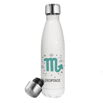 Ζώδια Σκορπιός, Metal mug thermos White (Stainless steel), double wall, 500ml