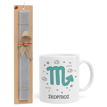 Ζώδια Σκορπιός, Easter Set, Ceramic Cup (330ml) & Easter aromatic flat candle (30cm) (GRAY)
