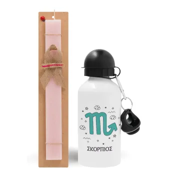 Ζώδια Σκορπιός, Easter Set, metallic aluminum bottle (500ml) & aromatic flat Easter candle (30cm) (PINK)