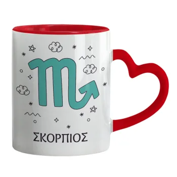 Ζώδια Σκορπιός, Mug heart red handle, ceramic, 330ml
