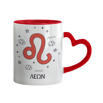 Ζώδια Λέων, Κούπα καρδιά χερούλι κόκκινη, κεραμική, 330ml