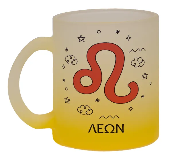 Ζώδια Λέων — Two-tone glass mug with matte yellow base, 330ml