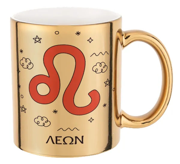 Ζώδια Λέων — Mug ceramic, gold mirror, 330ml