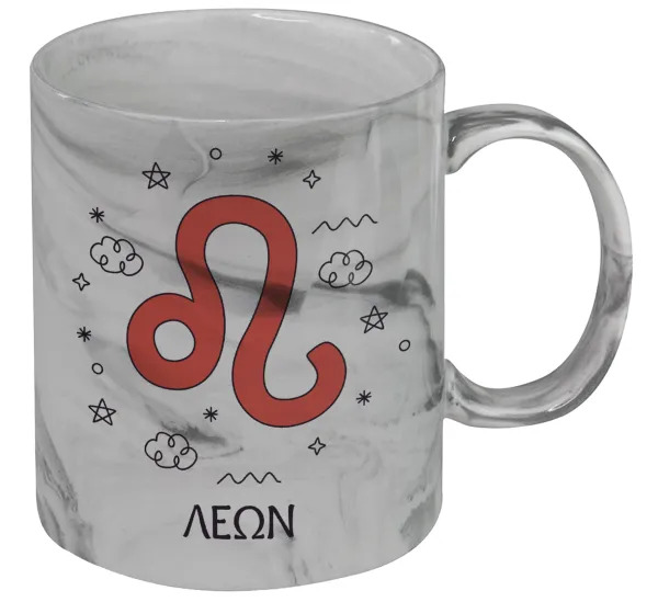 Ζώδια Λέων — Κούπα κεραμική, marble style (μάρμαρο), 330ml