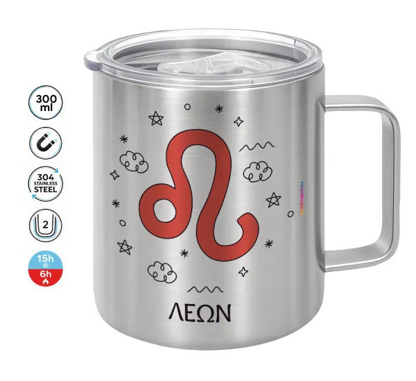 Ζώδια Λέων — Double-walled stainless steel mug 300ml with temperature-retaining lid