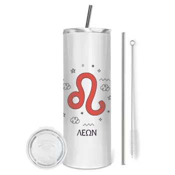 Ζώδια Λέων, Tumbler stainless steel 600ml, with metal straw & cleaning brush