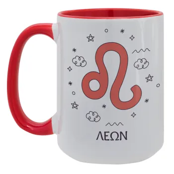 Ζώδια Λέων, Κούπα Mega 15oz, κεραμική Κόκκινη, 450ml