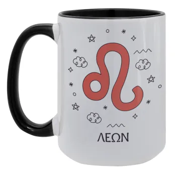 Ζώδια Λέων, Κούπα Mega 15oz, κεραμική Μαύρη, 450ml