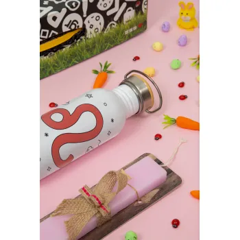 Ζώδια Λέων, Πασχαλινή Λαμπάδα με παγούρι μεταλλικό (620ml, stainless steel) & κερί αρωματικό πλακέ (30cm) (ΡΟΖ)