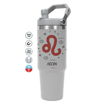 Ζώδια Λέων, GREY color, 890ml (30oz) stainless Steel Tumbler with Handle