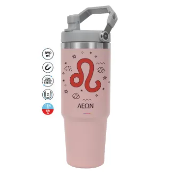 Ζώδια Λέων, Pink color, 890ml (30oz) stainless Steel Tumbler with Handle