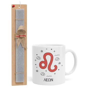 Ζώδια Λέων, Easter Set, Ceramic Cup (330ml) & Easter aromatic flat candle (30cm) (GRAY)