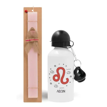 Ζώδια Λέων, Easter Set, metallic aluminum bottle (500ml) & aromatic flat Easter candle (30cm) (PINK)