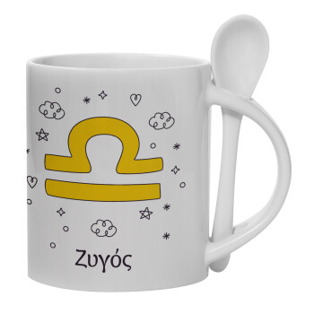 Ζώδια Ζυγός, Ceramic coffee mug with Spoon, 330ml (1pcs)