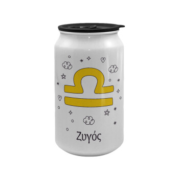 Ζώδια Ζυγός, Κούπα ταξιδιού μεταλλική με καπάκι (tin-can) 500ml