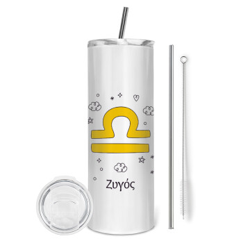 Ζώδια Ζυγός, Tumbler stainless steel 600ml, with metal straw & cleaning brush