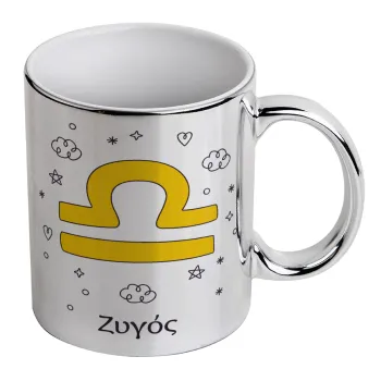 Ζώδια Ζυγός, Mug ceramic, silver mirror, 330ml