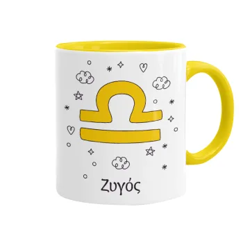 Ζώδια Ζυγός, Mug colored yellow, ceramic, 330ml