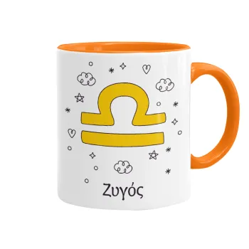 Ζώδια Ζυγός, Mug colored orange, ceramic, 330ml