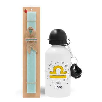 Ζώδια Ζυγός, Easter Set, metallic aluminum water bottle (500ml) & scented flat candle (30cm) (TURQUOISE)