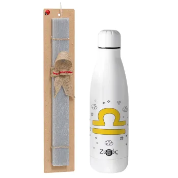 Ζώδια Ζυγός, Easter Set, metallic stainless thermos bottle (500ml) & scented flat Easter candle (30cm) (GRAY)
