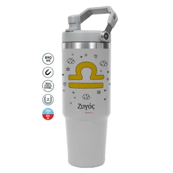 Ζώδια Ζυγός, GREY color, 890ml (30oz) stainless Steel Tumbler with Handle
