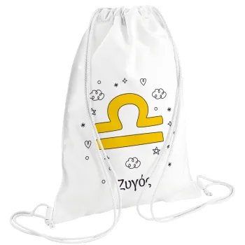 Ζώδια Ζυγός, Backpack pouch GYMBAG white (28x40cm)