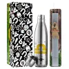 Easter Set, metallic stainless thermos flask (500ml) & scented flat Easter candle (30cm) (GRAY)