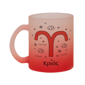 Ζώδια Κριός, Κούπα γυάλινη δίχρωμη με βάση το κόκκινο ματ, 330ml