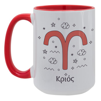 Ζώδια Κριός, Κούπα Mega 15oz, κεραμική Κόκκινη, 450ml
