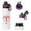 Metallic water bottle with safety lid, 850ml aluminum