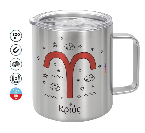 Ζώδια Κριός — Double-walled stainless steel mug 300ml with temperature-retaining lid