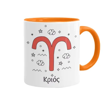 Ζώδια Κριός, Mug colored orange, ceramic, 330ml